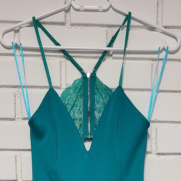 Teal spaghetti strap asymmetrical dress - Picture 2 of 6